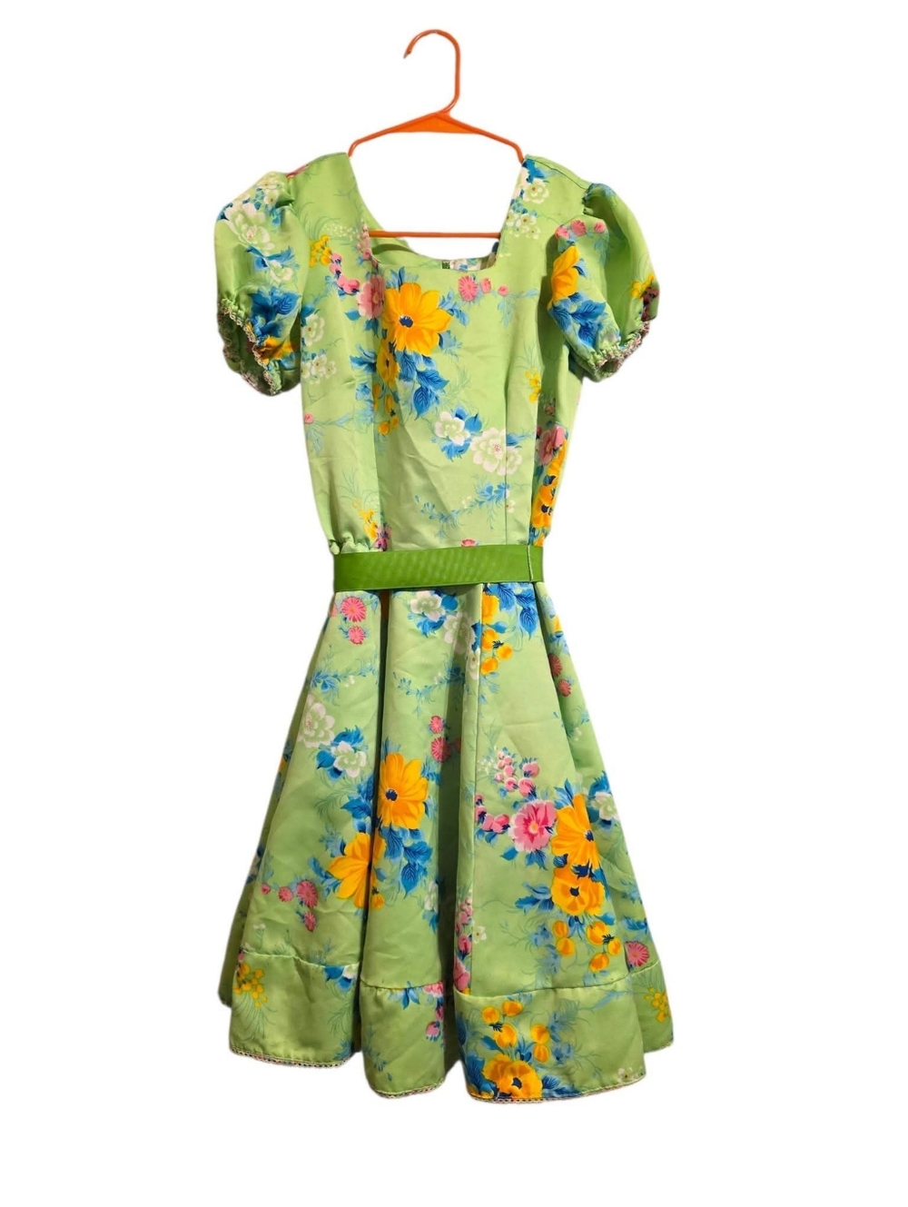 Vintage | Green Floral Square Dancing Dress